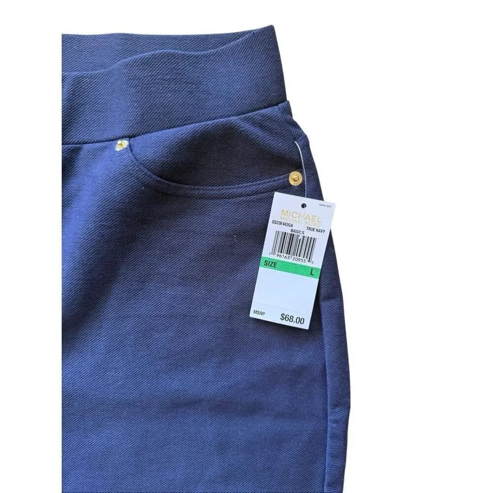 NWT Michael Kors Womens True Navy Pull-on Stretch Twill Jegging Pants Size Large